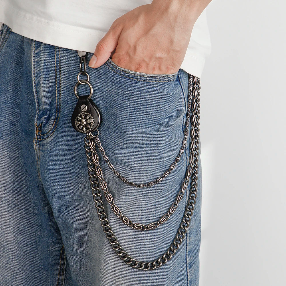 Trendy Men's Motorcycle Waist Chain Punk Hip Hop Leather Metal Retro Chain Skull Versatile Street Style Pants Chain
