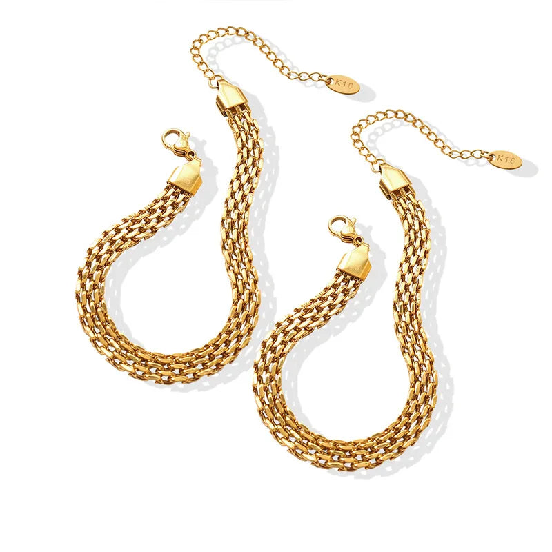 French Style INS Watch Chain Simple Bracelet Stainless Steel 18K Gold Hand Jewelry