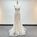 Jancember LSMZ19 Luxury Champagne V-neck Evening Party Women's Mermaid Dresses