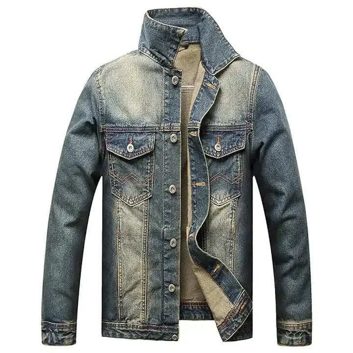 Men's Thick Fleece Winter Denim Jacket with Stylish Fur Collar and Durable Warmth for Everyday Fashion Wear