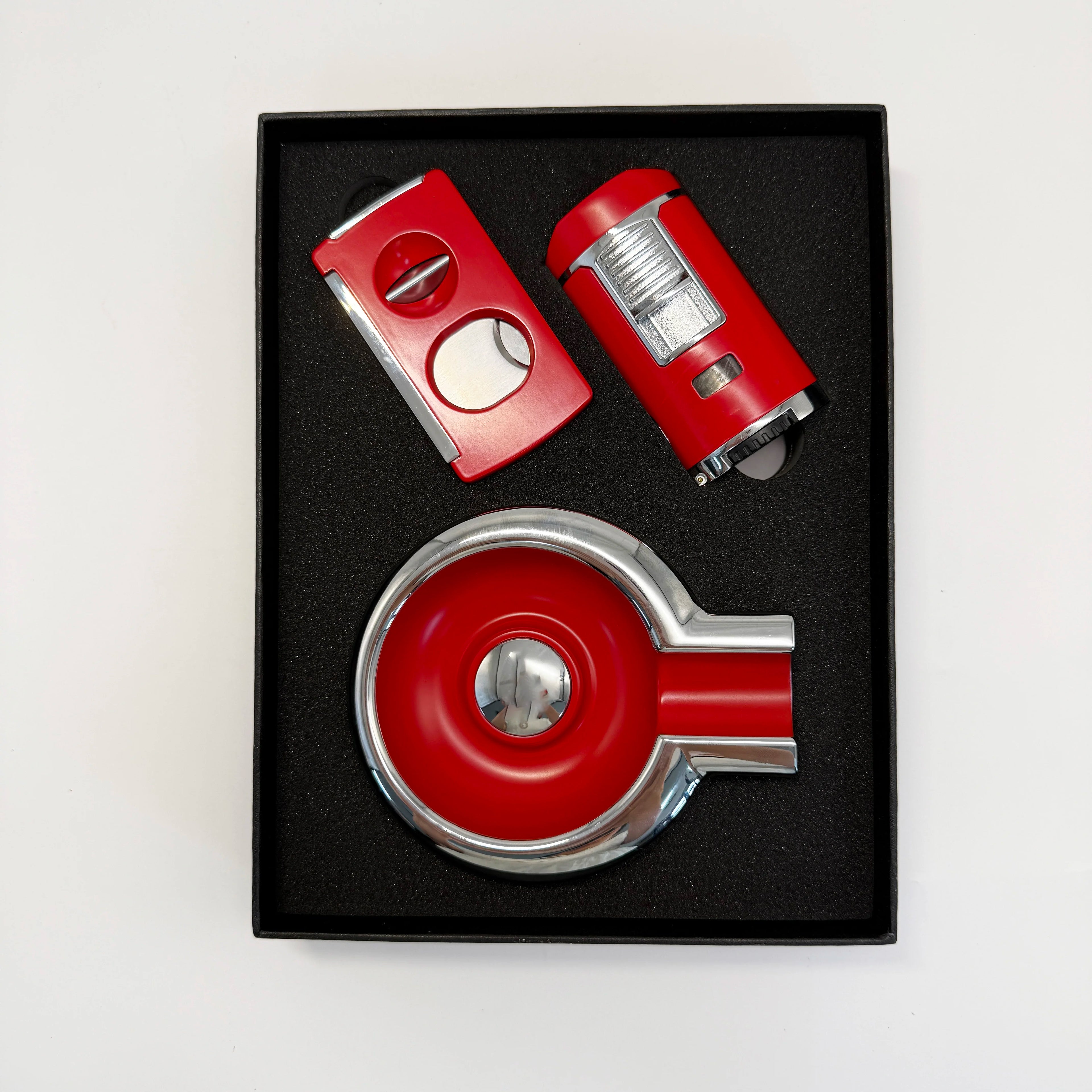 Wholesale Newly Arrived Cigar Accessories Portable Lighter Ashtray Sharp Knife V-Cut Drill Set with Smoking Gift Box