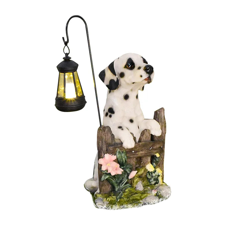 Solar Powered Dog Garden Statue with Hanging Lantern Resin Puppy Outdoor Decorative Light for Patio Lawn Yard Garden Decor MegaBDM