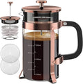 Rose Gold Glass Coffee Press Pot with Lid Custom Logo 6-Hour Thermal Insulation Heat Resistant Filter Classic Design