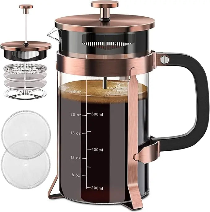 Rose Gold Glass Coffee Press Pot with Lid Custom Logo 6-Hour Thermal Insulation Heat Resistant Filter Classic Design