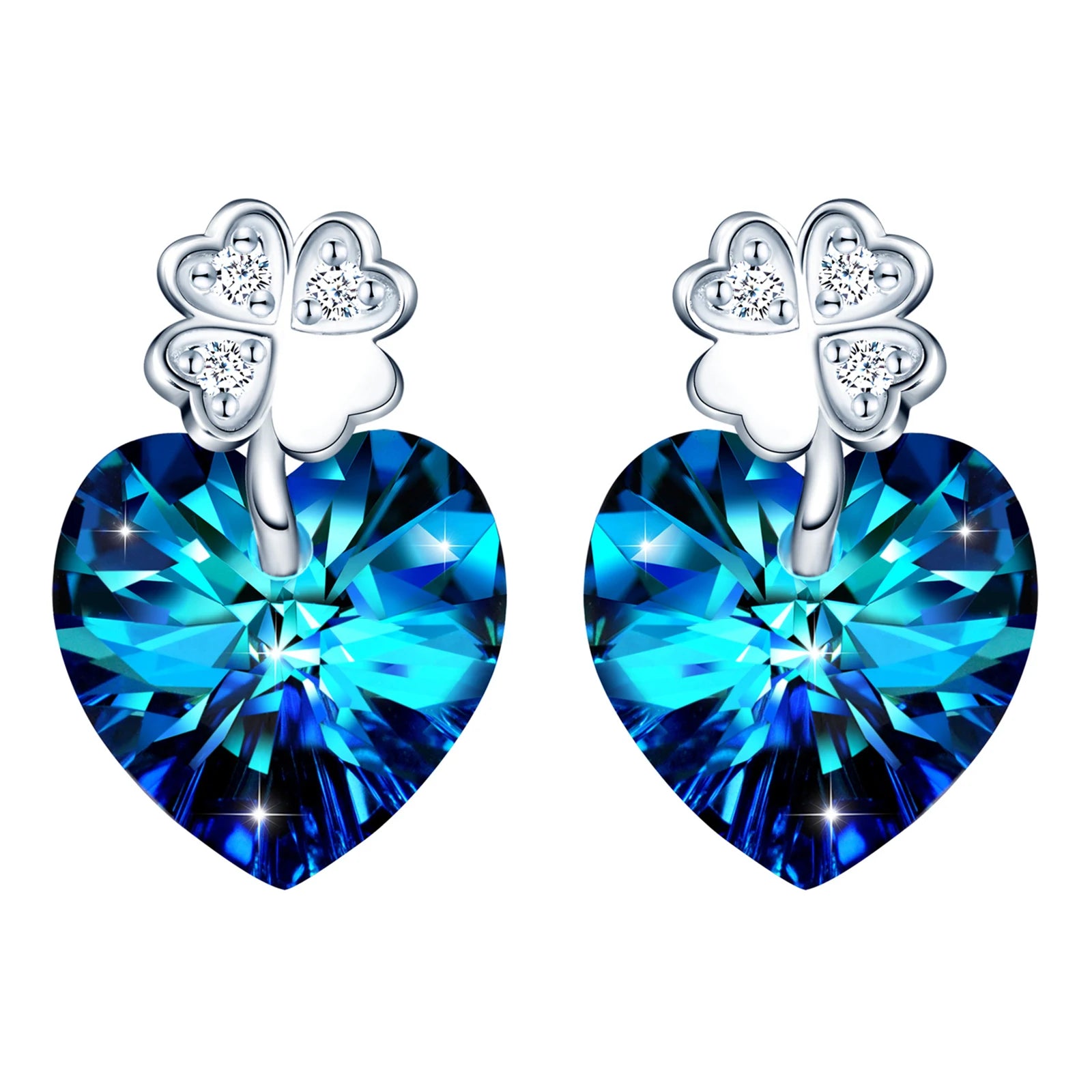 Classic Cubic Zirconia Trendy Earrings 2024 S925 Silver Four-Leaf Clover Stud Heart Earrings
