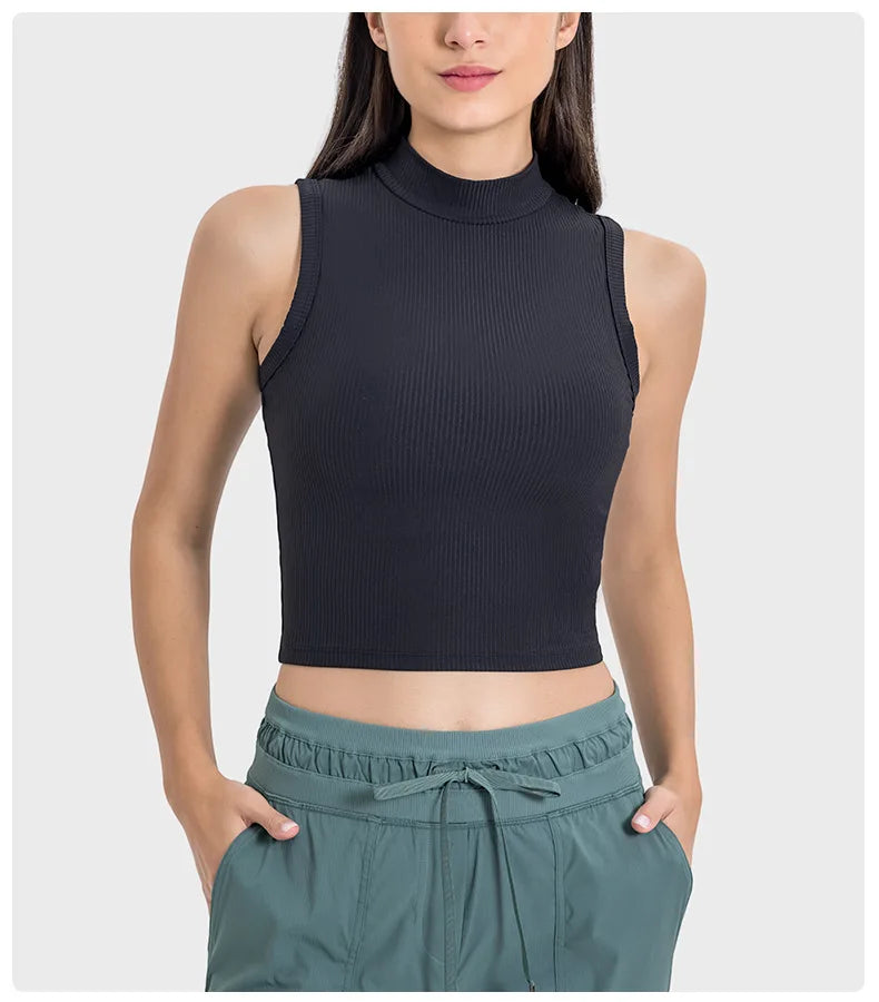 Custom High Elasticity Sleeveless Crop Top Wholesale Workout Fitness Sports Tank Tops Ribbed Running Workout Tank Tops for Women