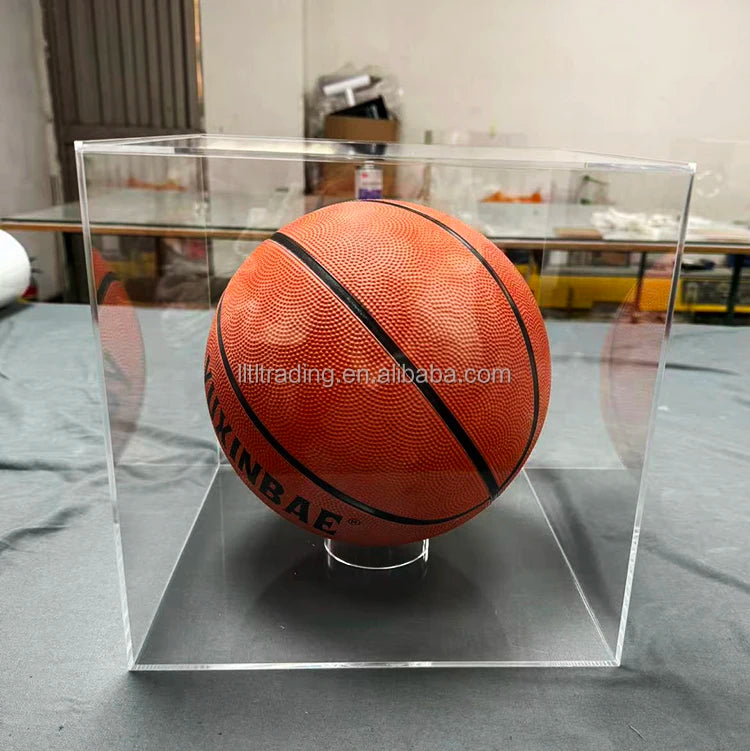 Custom Simple Luxury square clear Plexiglass Acrylic Ball Holder Decorative Basketball for Display Basketball Holder with Lid
