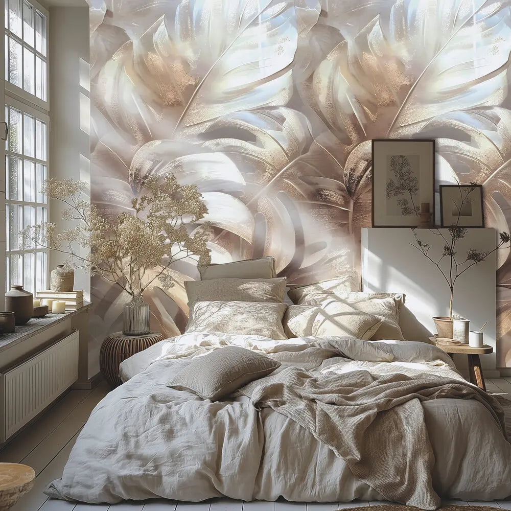 Germany Made Photo Wallpaper Murals Floral Beige Cream Non Woven Vinyl Wall Mural for Bedroom Hospital & Mall Use