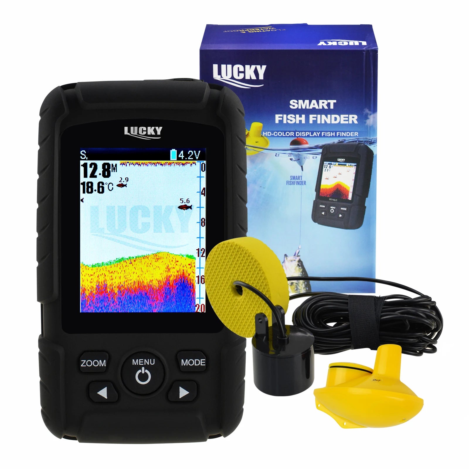 LUCKY 2-in-1 Fishfinder 328ft/100m Wireless Coverage Waterproof Design 6M Wired 100M Depth Capability (OEM Packaging Available)