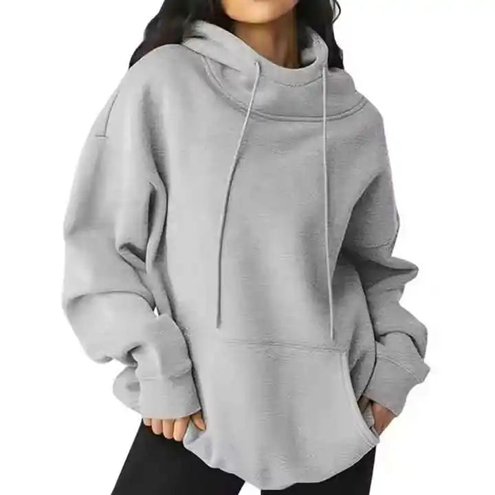 Customizable Women's Casual Two-Piece Set Oversize Fleece Pullover Hoodie and Lined Sweat Pants Available for Wholesale