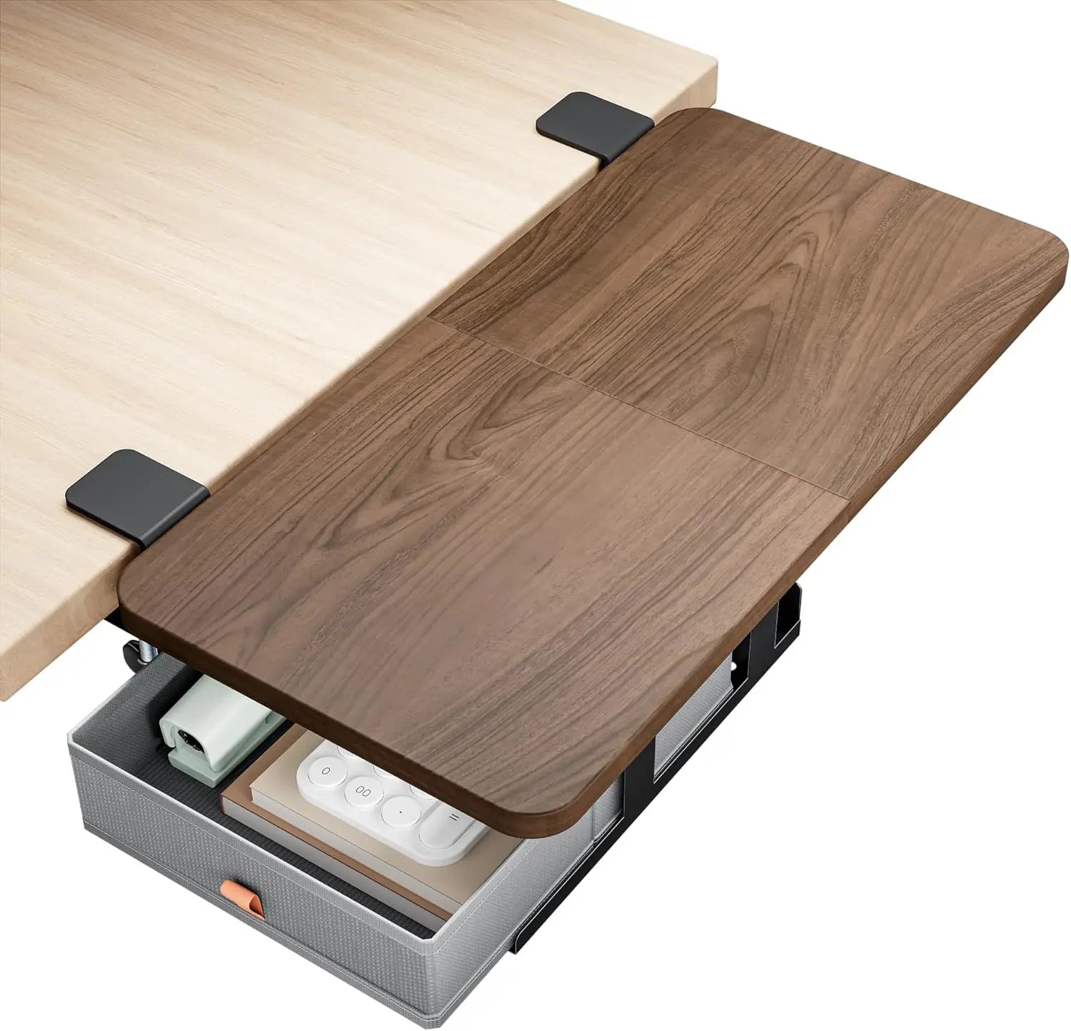 Clamp on Desk Extender Tray Shelf with Storage Drawer Table Desk Arm Rest Keyboard Tray Workstation Organizer
