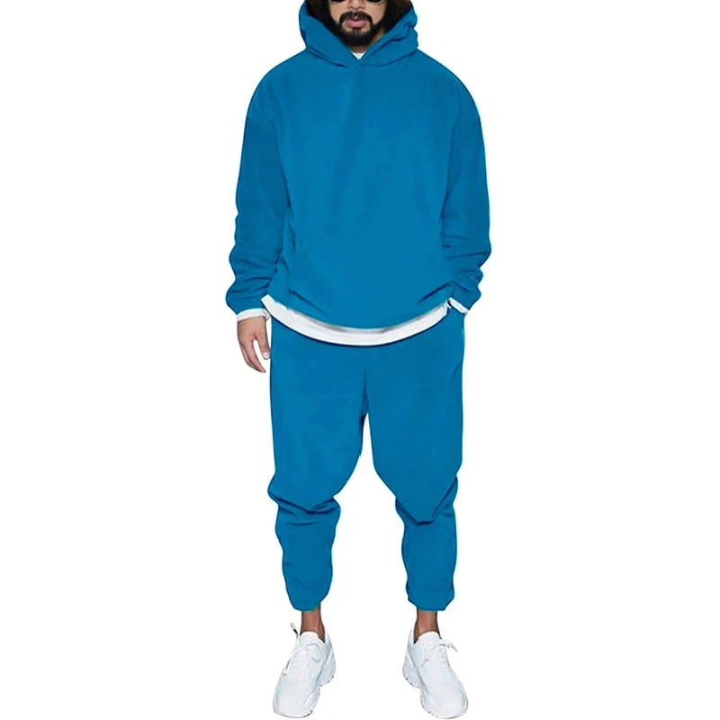 New Design Winter Thermal Track Sweat Suit Two-Piece Jogger Set for Men Flare Sweat Pants Polyester/Cotton Hoodies Wholesale