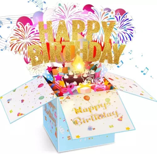 Happy Birthday Greeting Card 3D Popup Birthday Cards Box with Note Card and Envelope Pink Birthday Gifts for Women Girls
