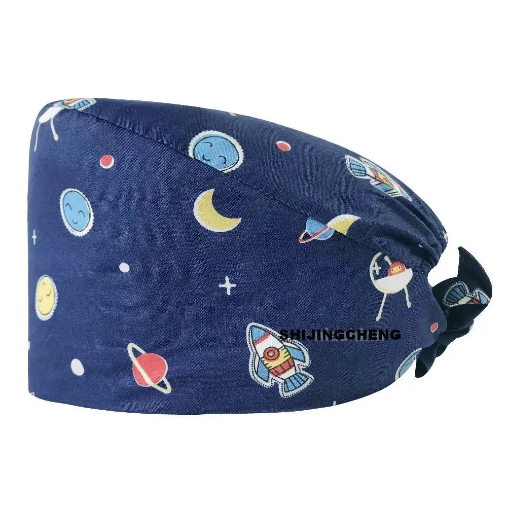 Elegant Women's Scrub Cap Hair Hat Cotton Working Hat Button Butterfly Pattern Ear Random Color MegaBDM