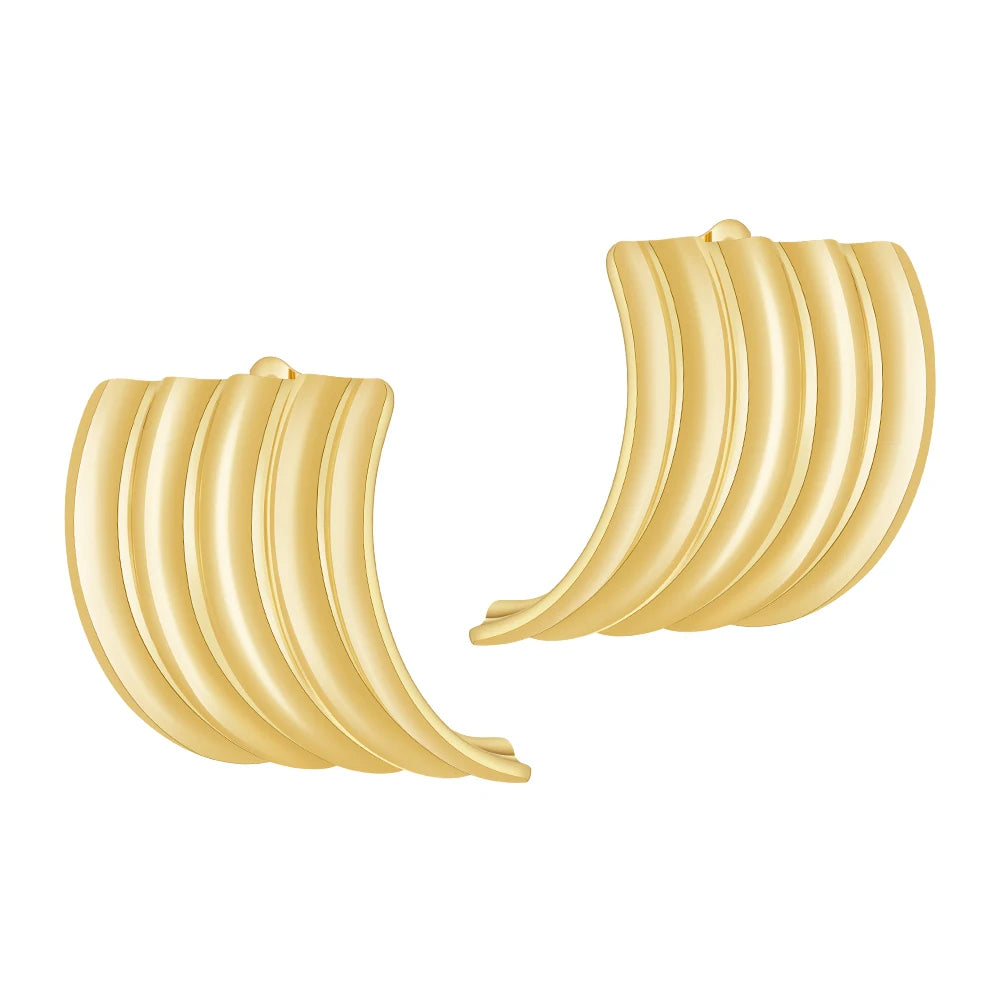 Latest 18K Gold Plated Stainless Steel Jewelry Large Waterfall Chunky Wave Texture Square Ear Stud Waterproof Earrings E241558