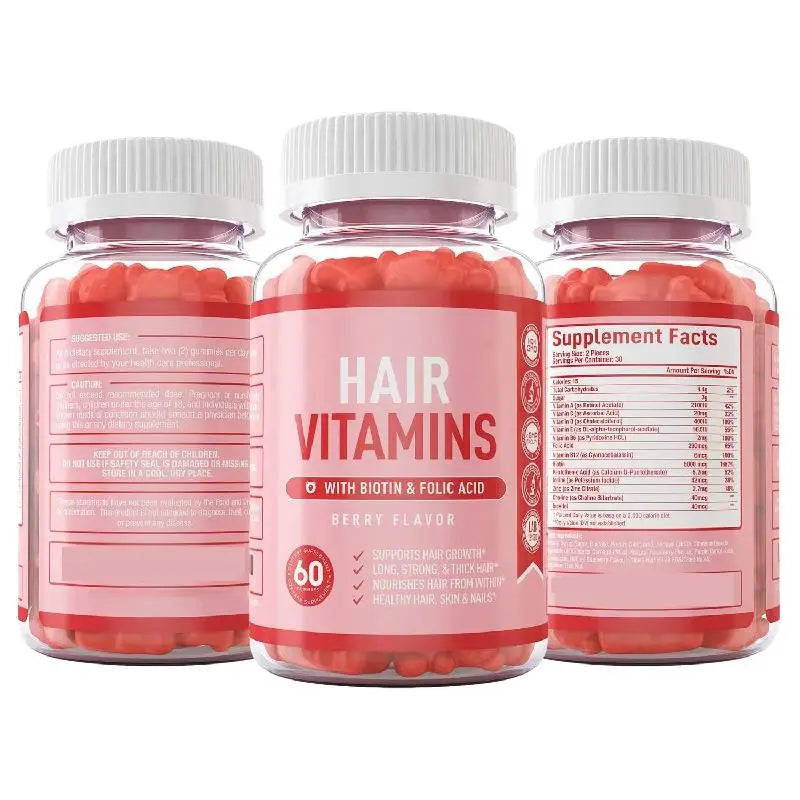 Private Label Vegan tin Folic Acid Multi Vitamins Hair Growth Gummies For Reduce Hair Loss Skin Nail Healthy MegaBDM