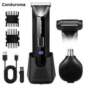 Conduroma 3 in 1 Electric Pubic Hair Trimmer with LED Light Waterproof Ball Shaver with Charging Dock Groin Hair Trimmer