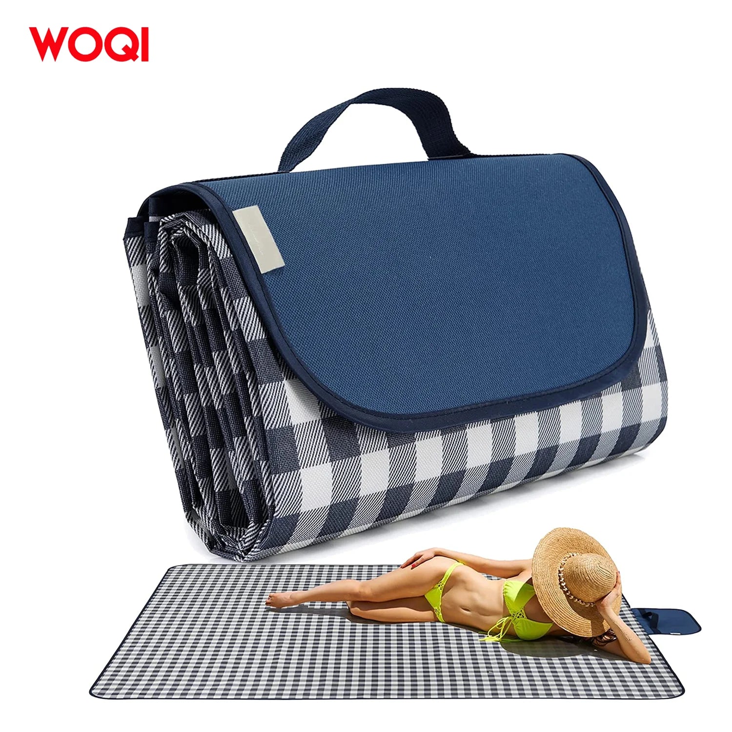 WOQI Sand Proof Beach Mat for 2-4 Adults Waterproof Quick Drying Outdoor Picnic Mat for Travel Camping Hiking Festival Park Lawn