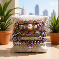Women Customized 5pcs Jewelry Natural Stone Crystal Glass Rhinestone Pipe Bracelet Wing Lotus Elastic Heart Stack Bracelet Set