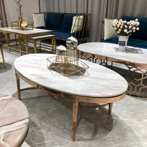 Living Room Tables White Marble Luxury Gold Metal 304 SS Frame Glass Coffee Table Set Furniture