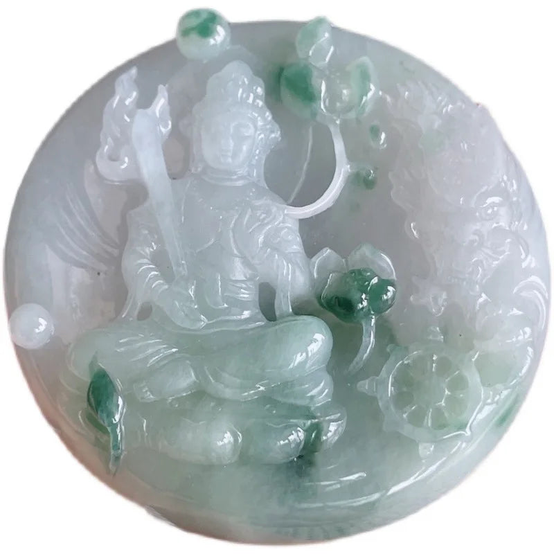 Myanmar Natural a Type Jadeite Jade Pendant Ice-Like Floating Flowers Xianglong Void Tibetan Bodhisattva Emerald Pendant 77.39 MegaBDM