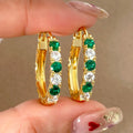 For Hot Selling 925 Italian Silver Jewelry Custom Medium Size Vintage Hoop Earrings Green CZ 18K Gold Plating Key Shape Women's