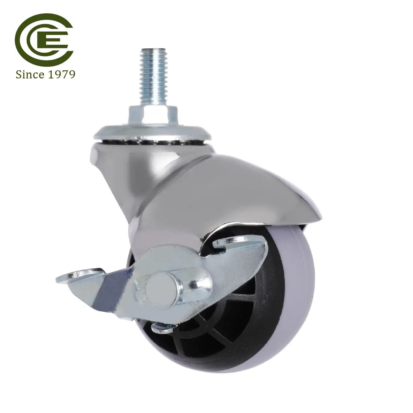 50mm M8 Threaded Stem Swivel Ball Furniture Casters with Brake PP Core TPR Silent Wheels