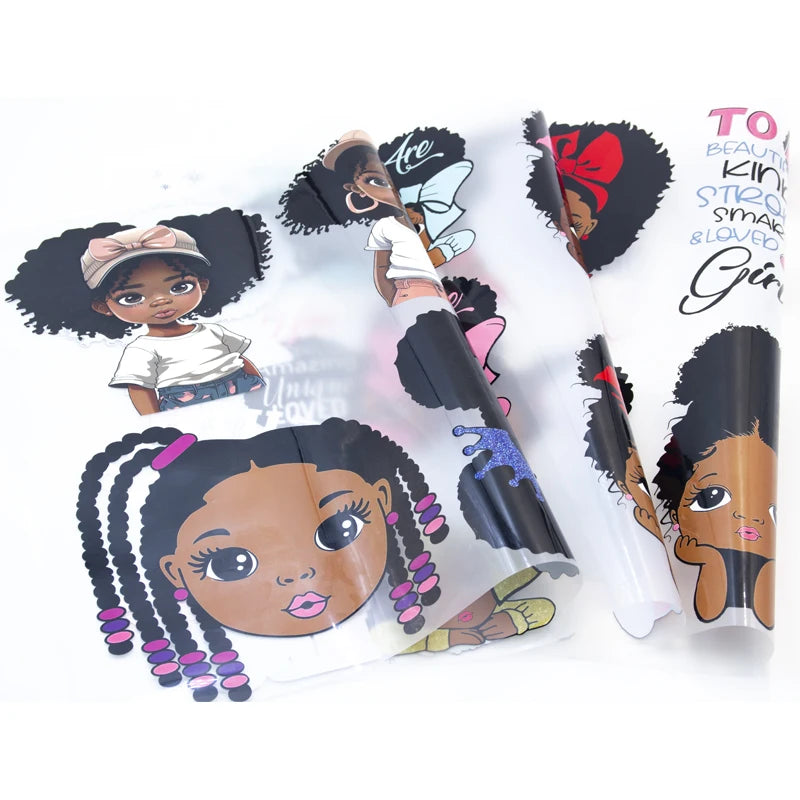 Custom Quality Kids Afro Girl Heat Transfer Iron on Black Girl Magic Heat Transfer Stickers Clothes