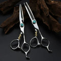 Professional 440c Steel 6'' Green Gem Hairdresser Scissors Tiger Haircut Thinning Shears 2pcs Professional Barber Tools