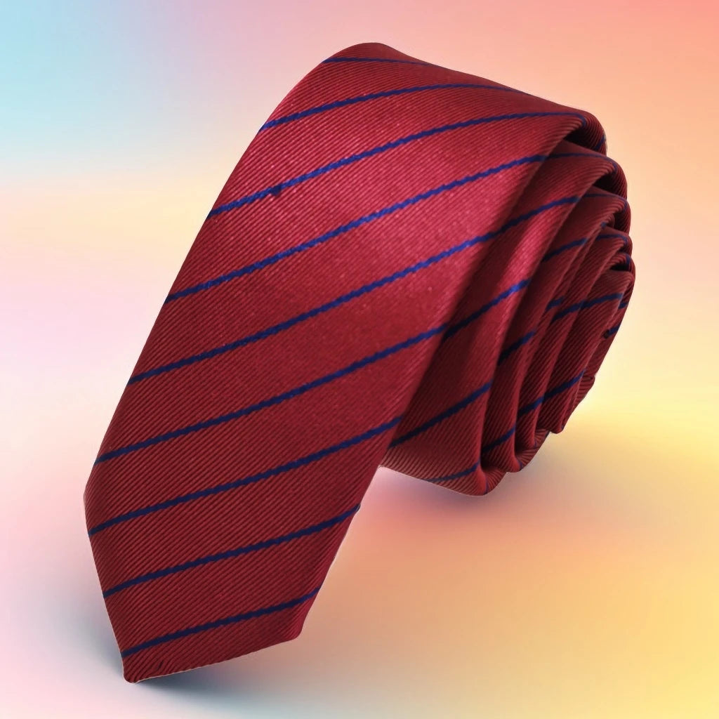 Exve Exclusive Burgundy and Blue Striped Jacquard Woven Slim Fashion Tie Turkey Origin