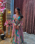 Women's Special New Designer Wrinkle-Free Party Gown & Dupatta Set for Wedding & Diwali