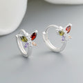 Fashion Jewelry for Ladies Cubic Zirconia Colorful Butterfly Pattern 925 Silver Huggies Earrings