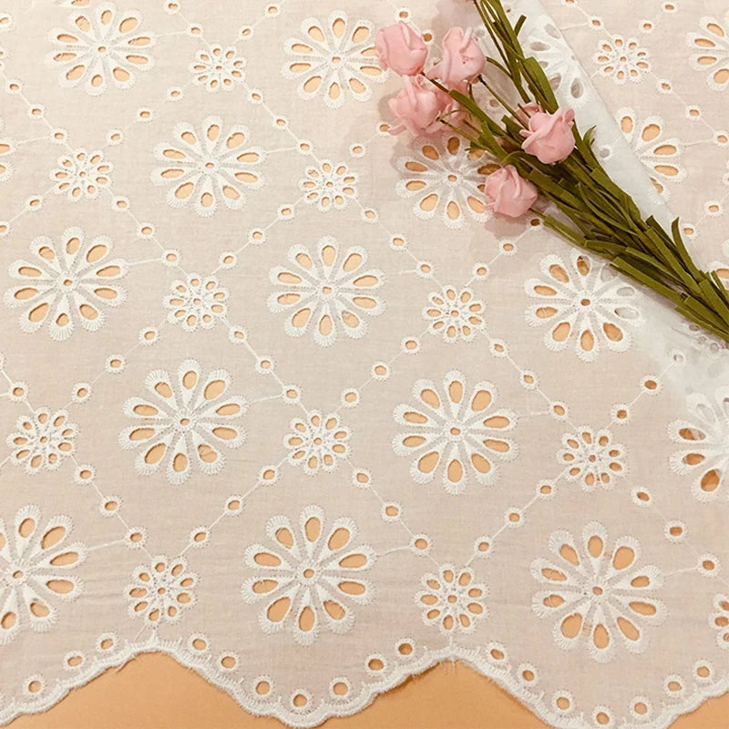 Garment Dress Embroidered Fabric Hollowed-out Diamond Floral Cotton Embroidered Fabric