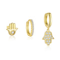 Statement Jewelry 925 Sterling Silver Hamsa Fatima Hand Zircon Stud Hoop Dangle Drop Earrings Sets for Women