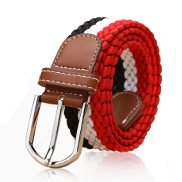 WELLWIN Fashion Casual Alloy Buckle Adjustable Length Men Women Elastic Polyester/Rubber Braided Waist Belt 40 Colors Custom
