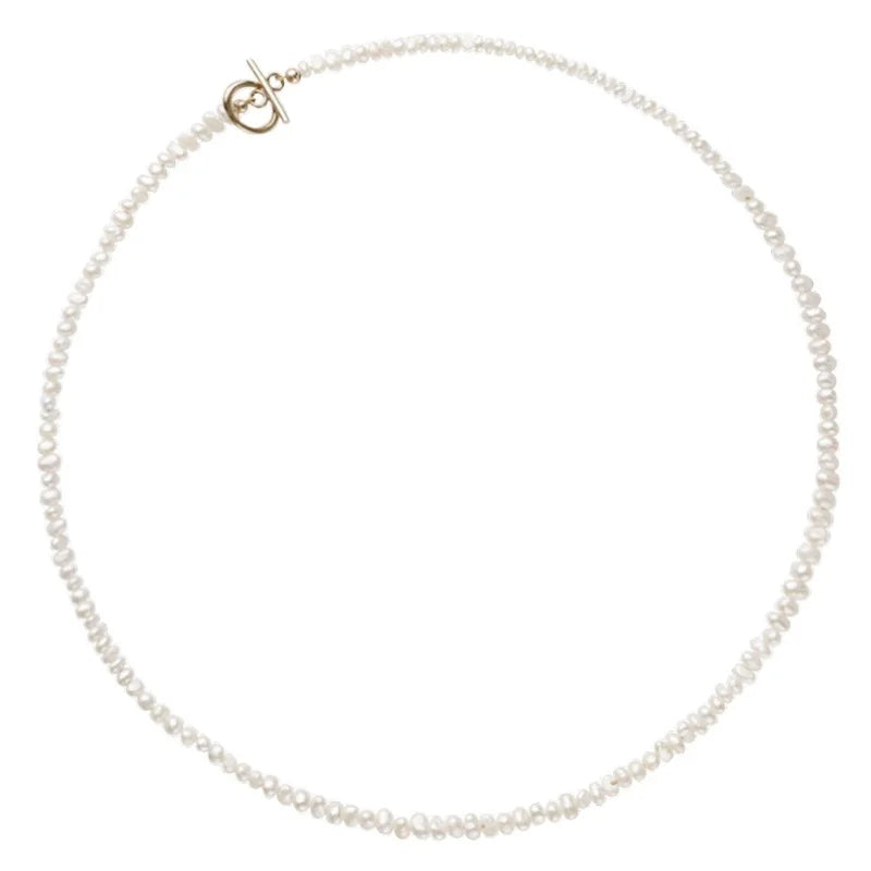 14K Gold OT Buckle Baroque Freshwater Pearl Necklace Simple Copper Plated Fashion Jewelry for Women's Anniversary