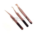 2025 Hot Sale Professional Rose Gold Color Lash Tweezers Eyelash Extension Stainless Steel Curved Fiber Tip Beauty Tools Private
