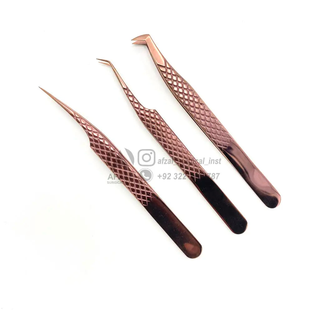 2025 Hot Sale Professional Rose Gold Color Lash Tweezers Eyelash Extension Stainless Steel Curved Fiber Tip Beauty Tools Private