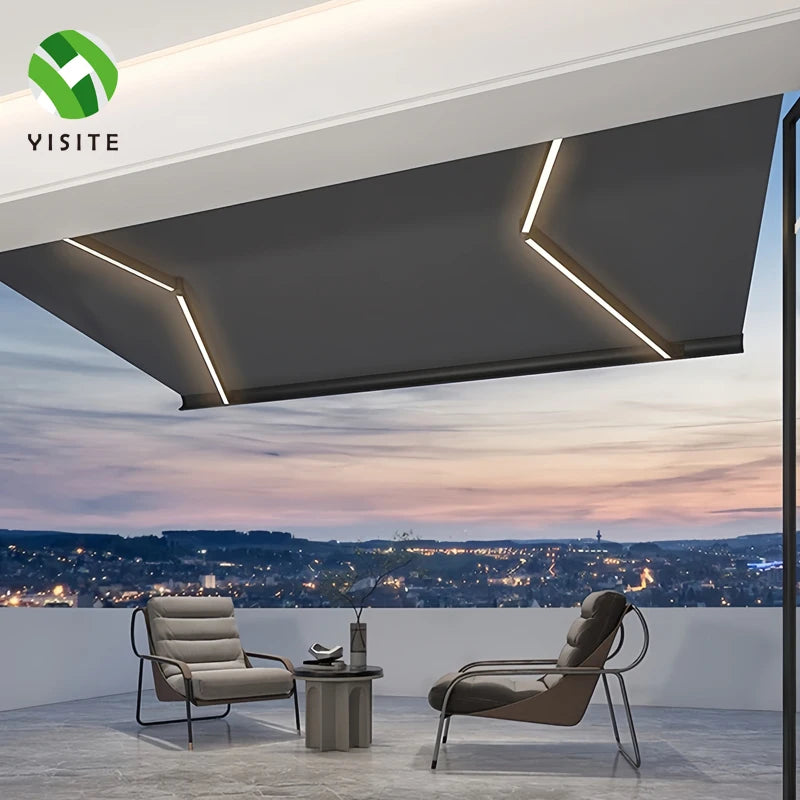 YST Factory Outdoor Shop Telescopic Folding Arm Electric Remote Control Waterproof Anti-UV PU Coated Aluminum Alloy Awning
