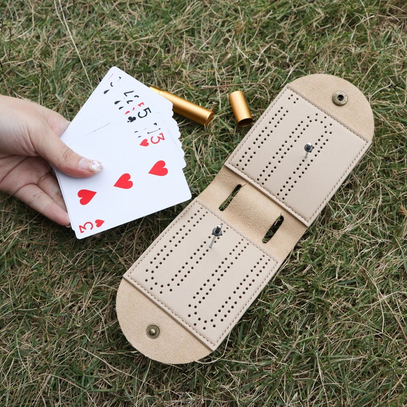Premium PU Leather Cribbage Scoreboard Foldable Portable Playing Card Score Board Practical Entertainment Game Score Keeper
