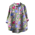 2025 New Summer Women's Stylish Comfortable Casual Loose-Fit Colorful Printed Rolled-Collar Blouse