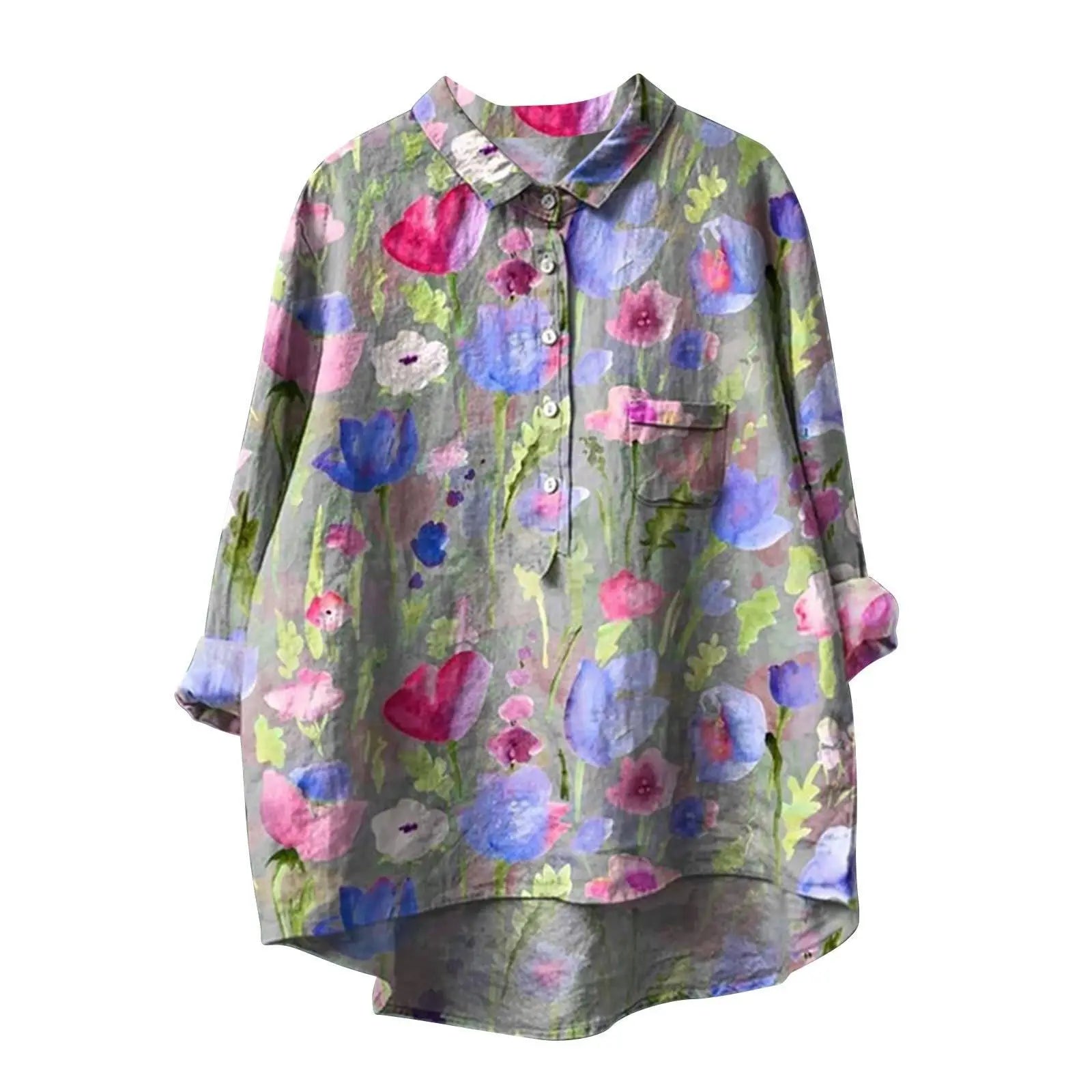 2025 New Summer Women's Stylish Comfortable Casual Loose-Fit Colorful Printed Rolled-Collar Blouse