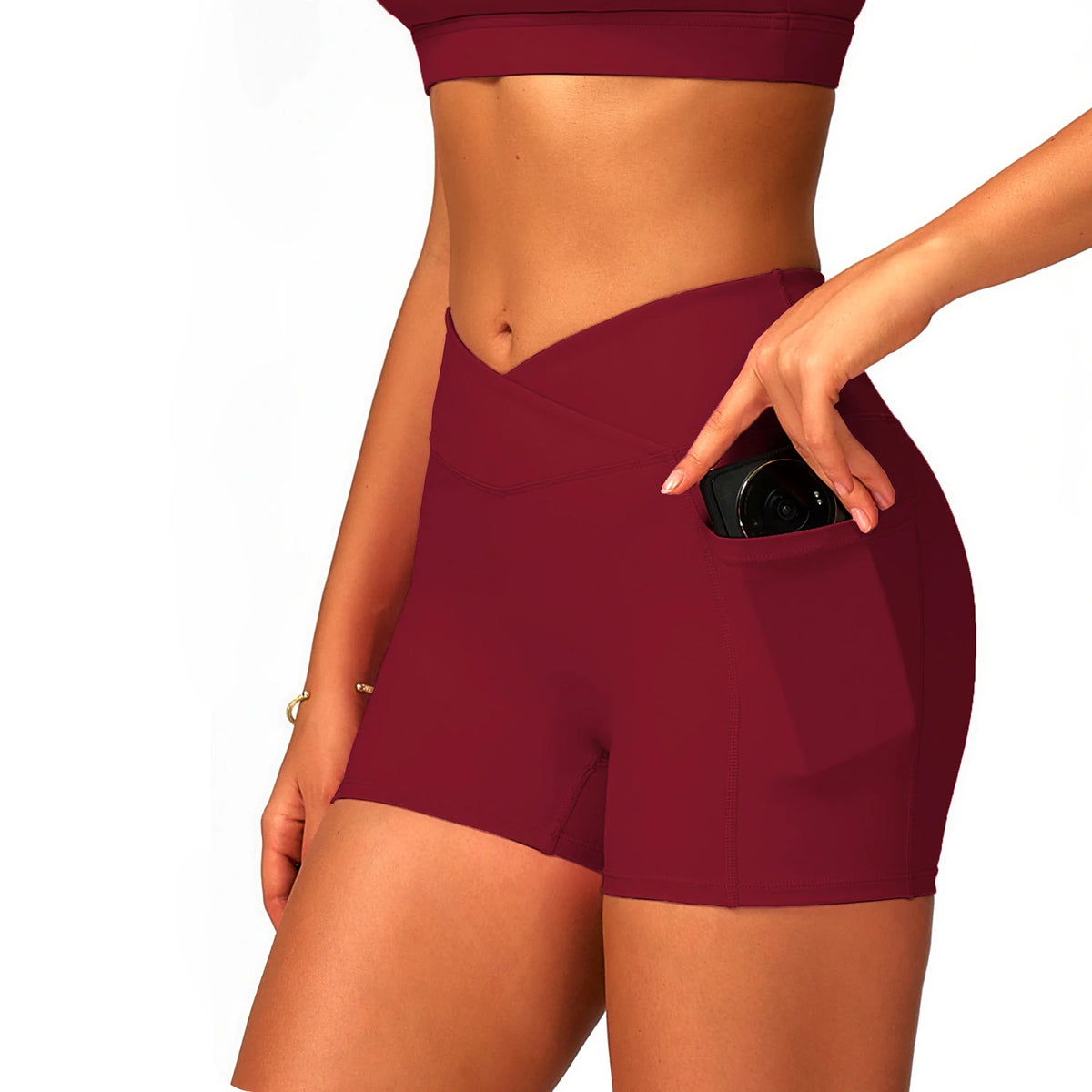 GC High Waist Yoga Shorts for Women Cross Waist Pocket Tight Yoga Pants Outdoor Running Cycling Sports Shorts Summer New YG293 MegaBDM