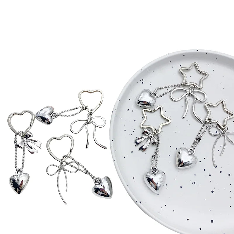 2025 Korean Dongdaemun Ins Metal Premium Silver Love Niche Design Bag Hanging Decoration Car Keychain Batch