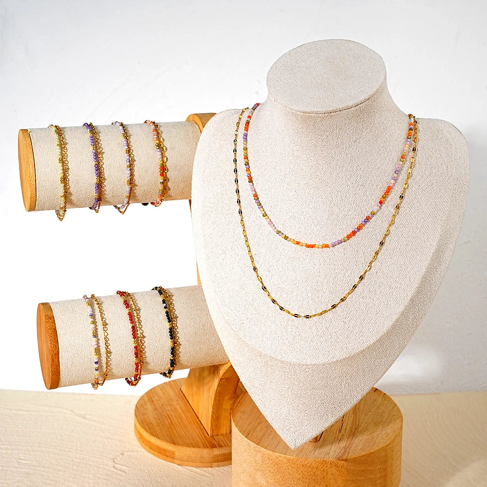2mm Dainty Crystal Zircon Faceted Beaded Natural Stone Necklace Gold Plated Classic Style for Women Men