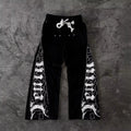 Custom Rivet Flare Men's Drawstring Sweatpants Rhinestones Heavy Cotton French Terry Winter Hip Hop Jogger Track Pants