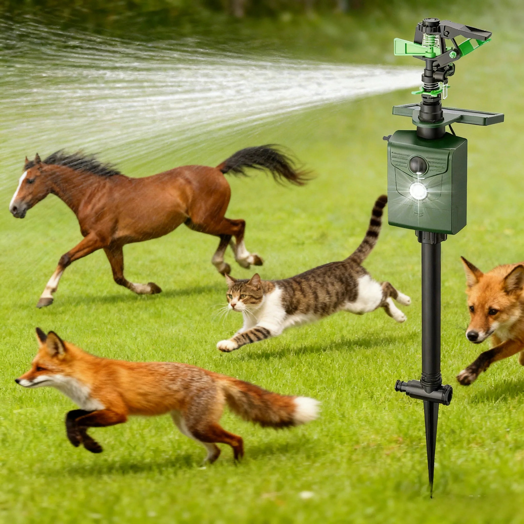 2026 Solar Animal Repeller With PIR Sensor Water Spray and Flashing Light for Garden Yard Farm Protection Solar Animal Repeller