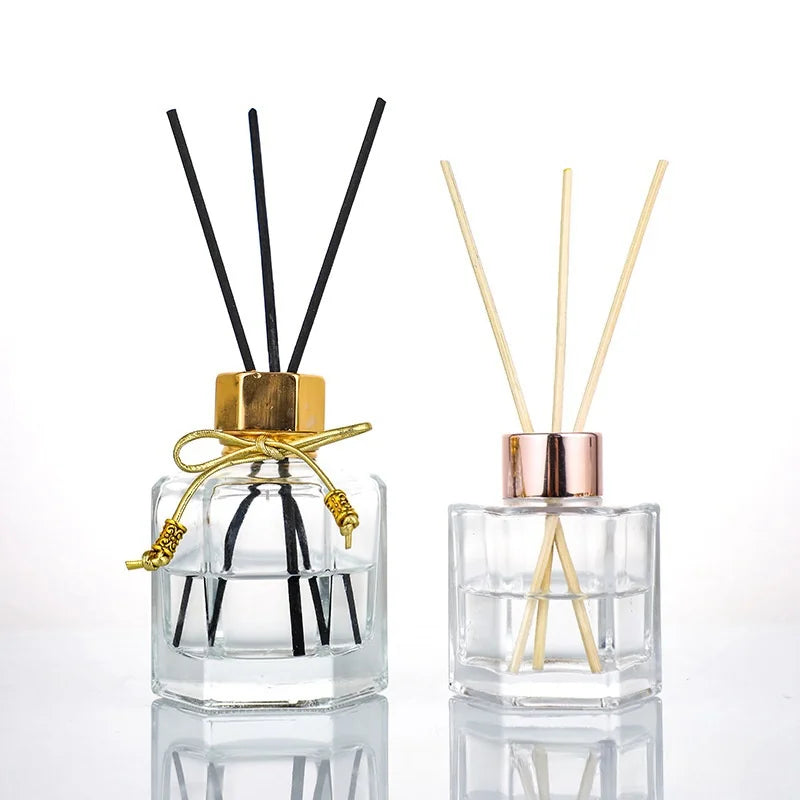 Transparent Hexagonal Glass Aromatherapy Diffuser Bottle with Volatile Stick & Screw Cap for Bedroom & Living Room Decor