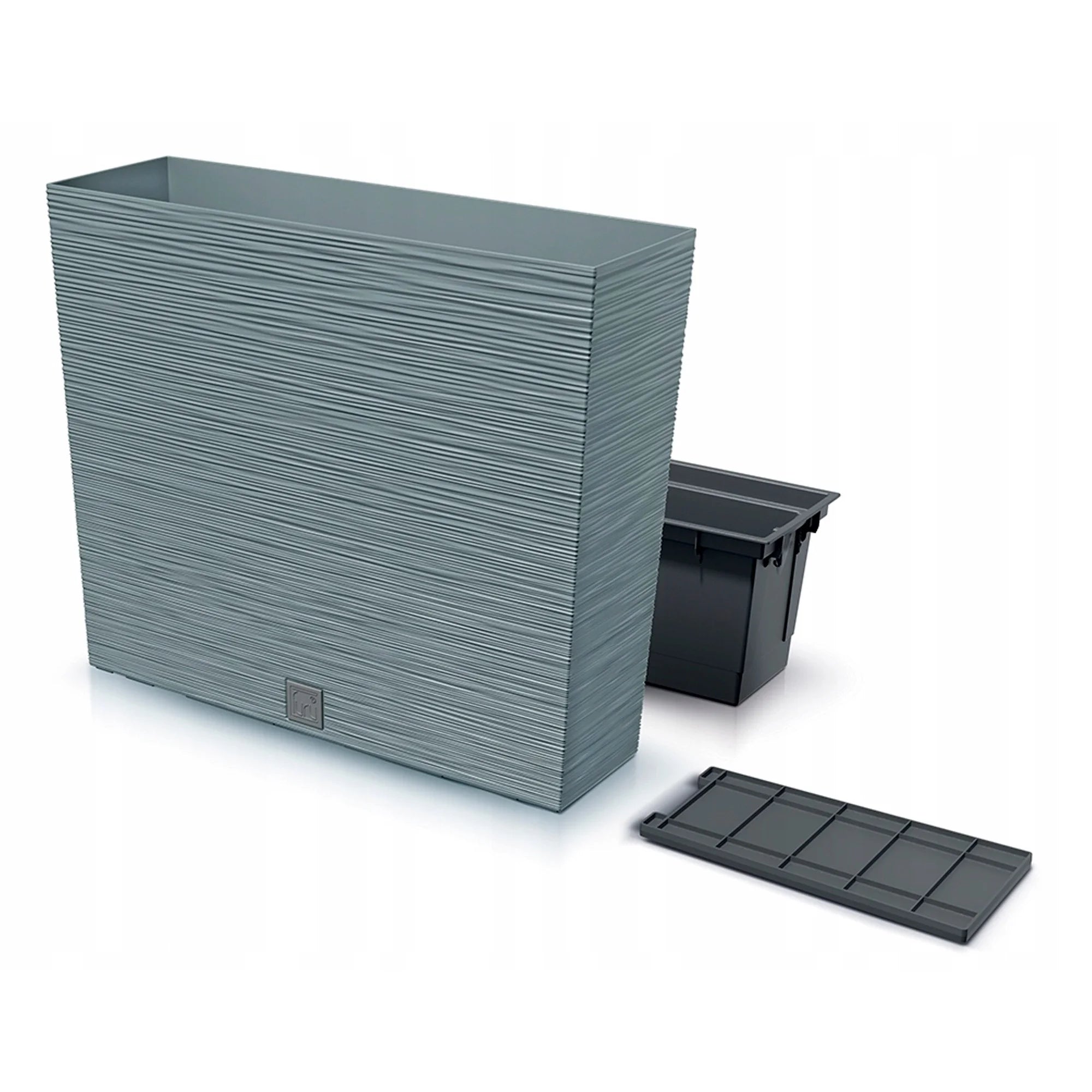 Cement-colored planter with reservoir FURU collection 58 x 18 x 49.8 cm 12 L capacity.