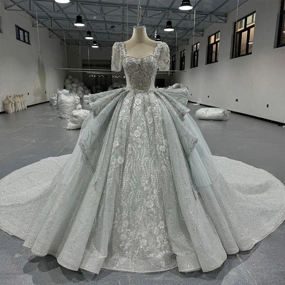 Jancember MN264 Stylish Half Sleeve Empire Shiny Ball Gown Women's Wedding Dresses